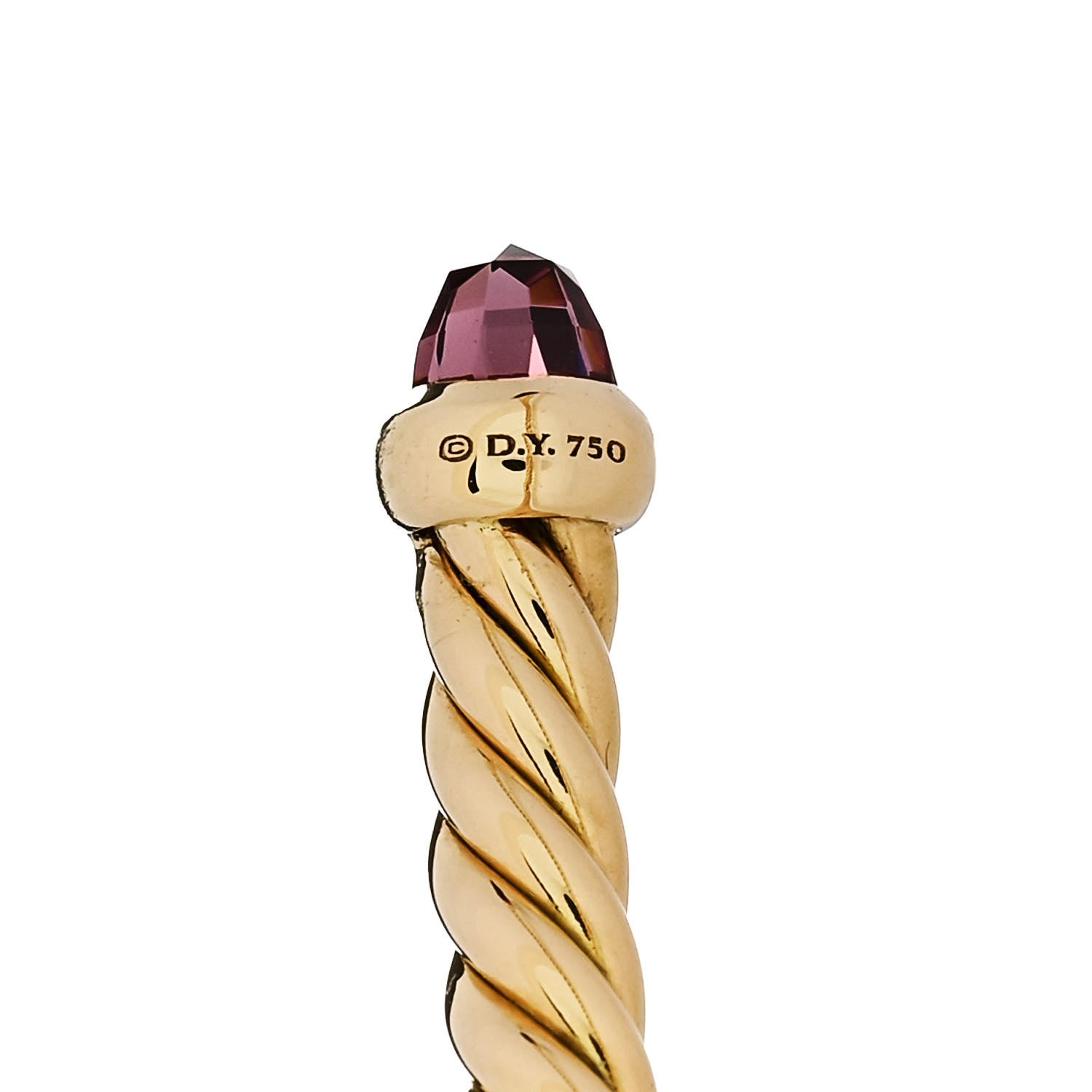 David Yurman 18K Yellow Gold Diamond Rhodolite Garnet 4mm Cablespira Bracelet 3 of 3