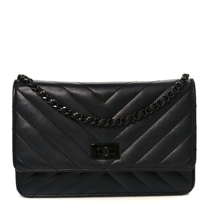 Chanel Sheepskin Chevron Reissue Wallet On Chain WOC So Black 1 of 12