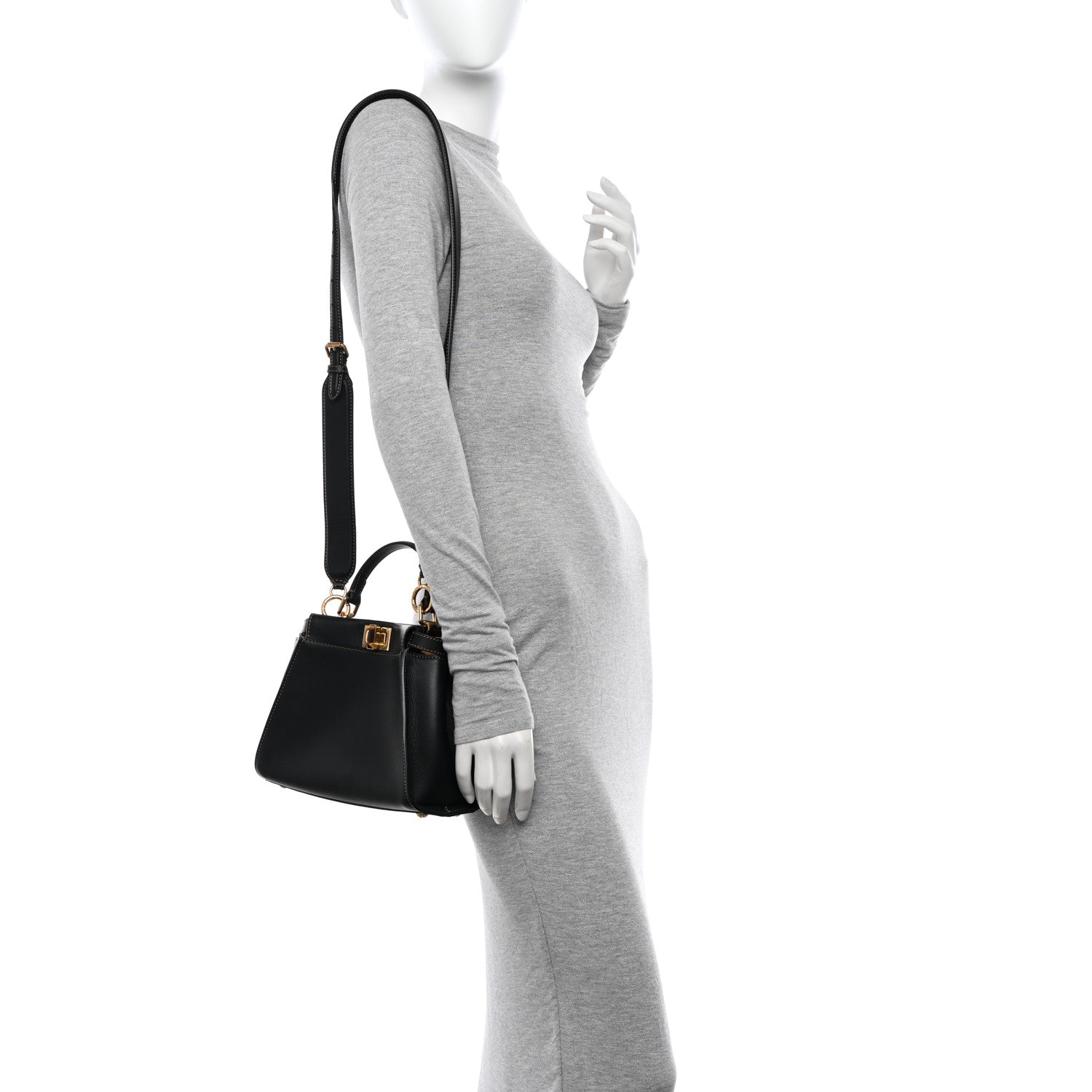 Fendi Vitello King Canvas Chinese New Year Tiger Embroidered Mini Peekaboo Iconic Satchel Black Dark Yellow 2 of 10