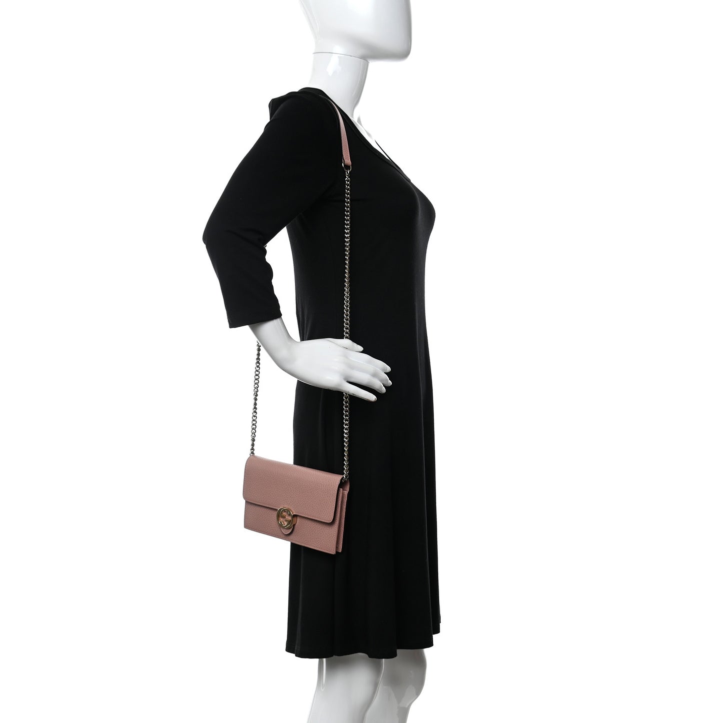 Dollar Calfskin Interlocking G Chain Wallet Soft Pink