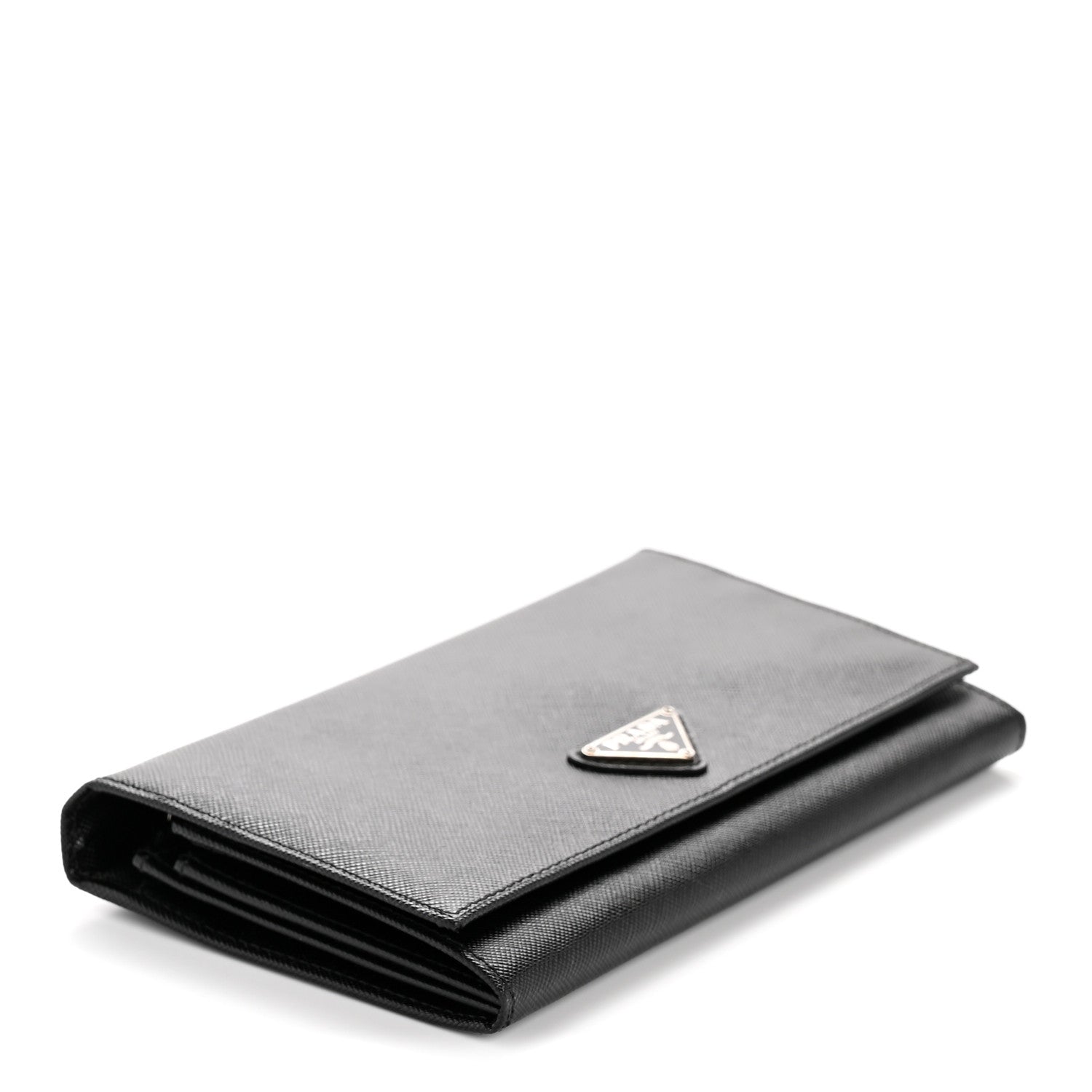 Prada Saffiano Triangle Continental Flap Wallet Black 4 of 12