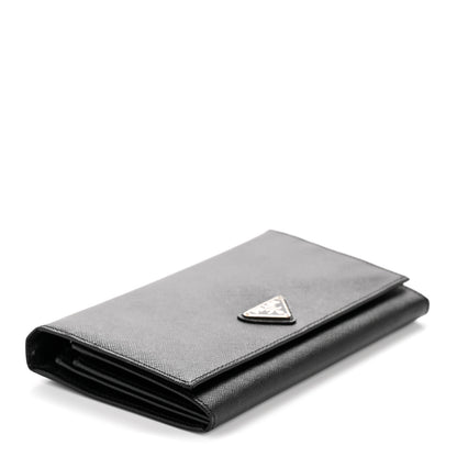 Prada Saffiano Triangle Continental Flap Wallet Black 4 of 12