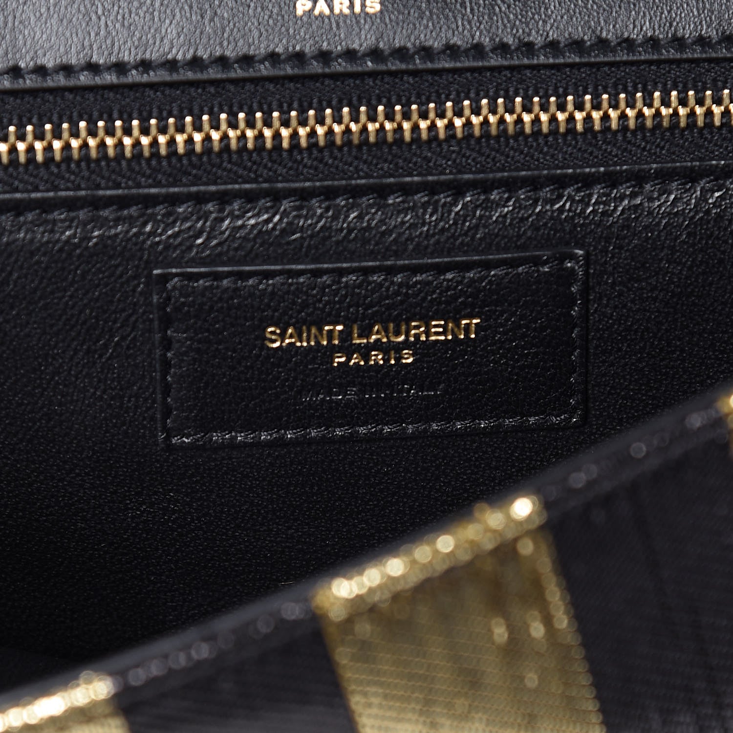 Saint Laurent Metallic Silk Calfskin Striped Le Sept Chain Bag Black Gold 7 of 10