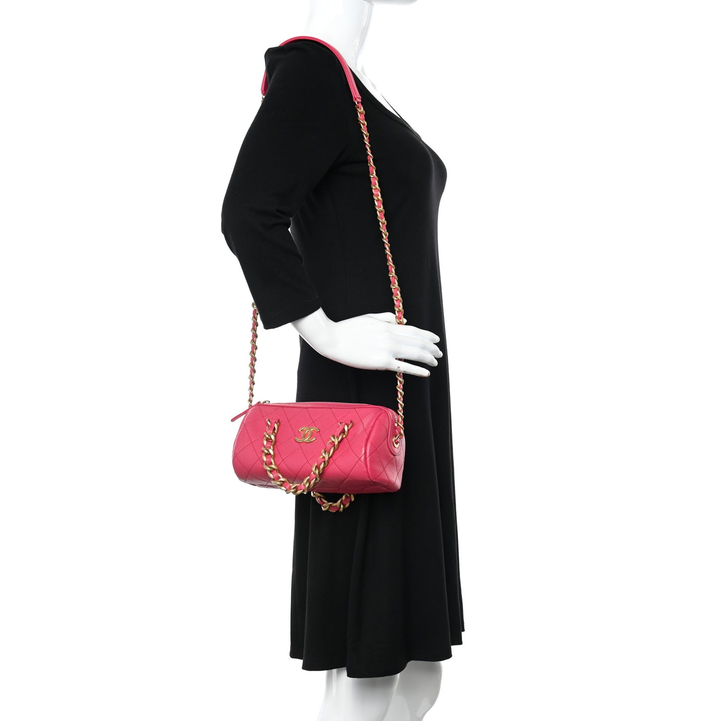 Caviar Quilted Small Fashion Therapy Bowling Bag Dark Pink