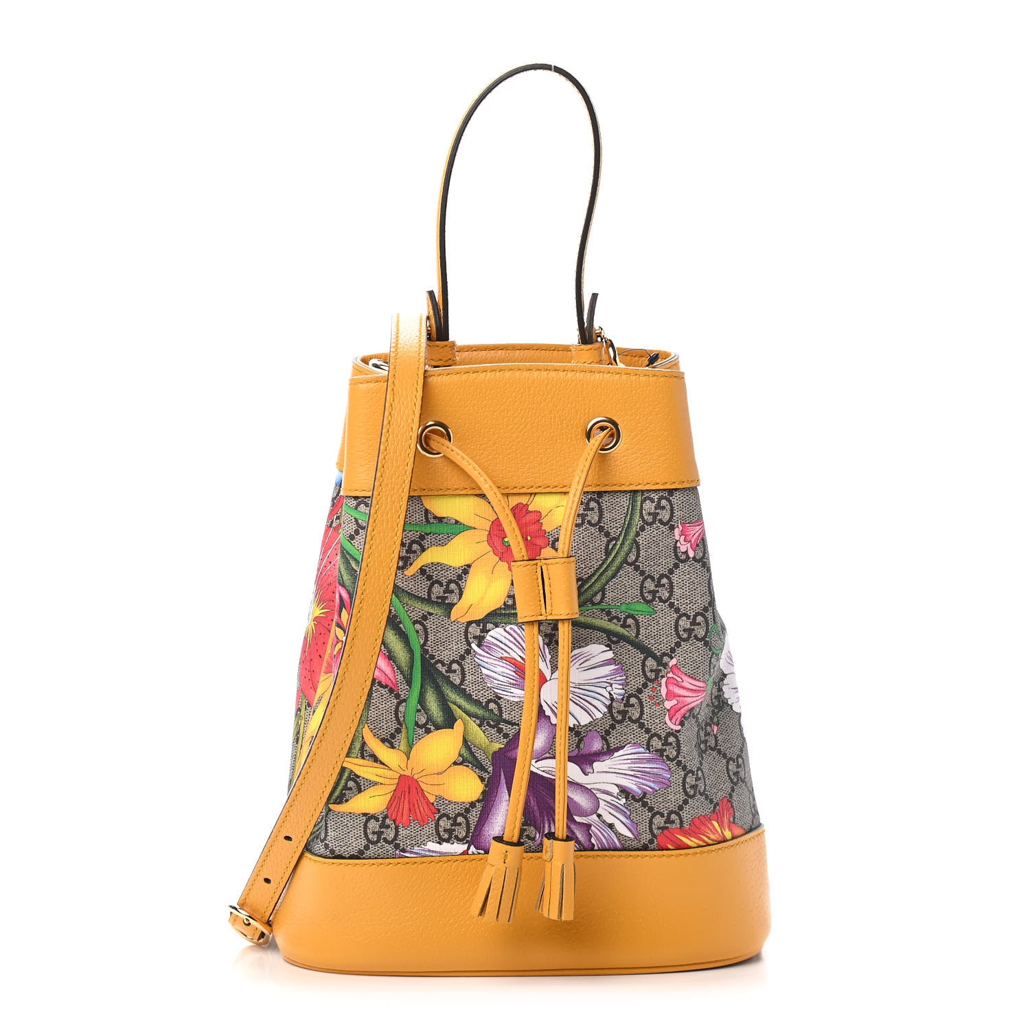 Gucci GG Supreme Monogram Flora Small Ophidia Bucket Bag Beige Multicolor Crop 1 of 8