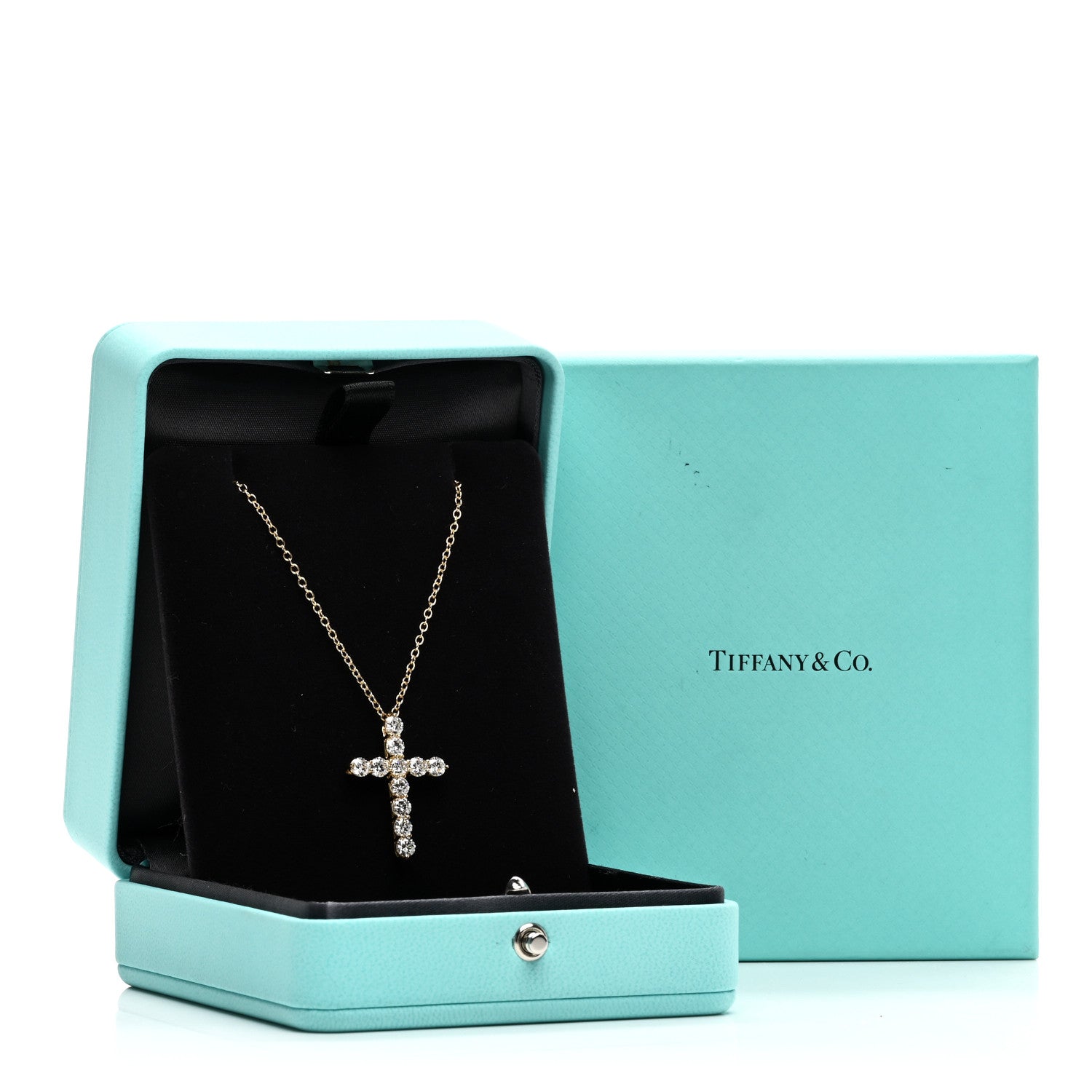 Tiffany 18K Yellow Gold Diamond Large Cross Pendant Necklace 5 of 5