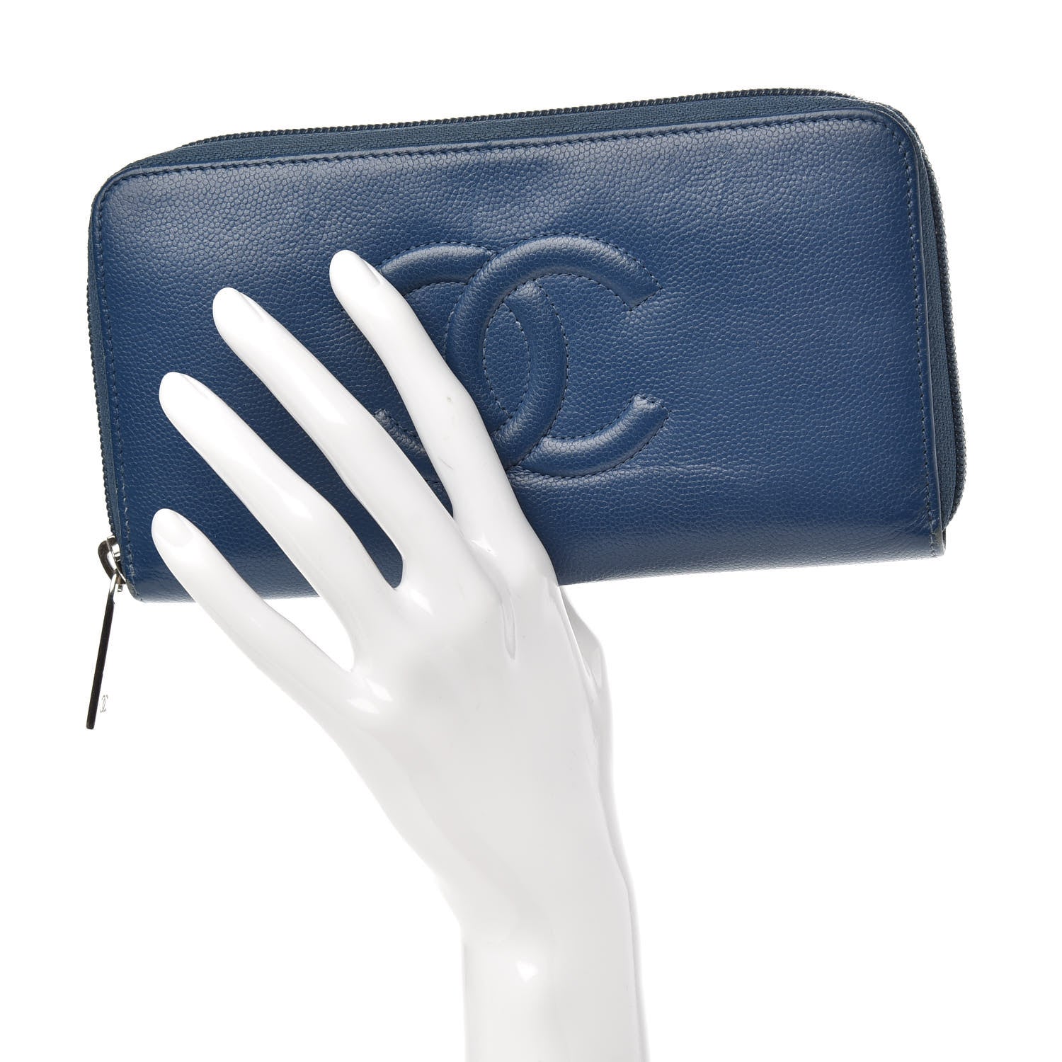 Chanel Caviar Large CC Timeless Zip Around Wallet Dark Blue 2 of 14