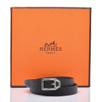Hermes Chamonix Swift Paddock Double Tour Bracelet T4 Black Bleu De Prusse 8 of 8