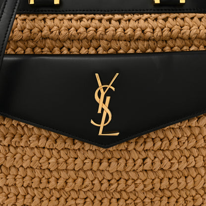 Saint Laurent Raffia Calfskin Small Uptown Tote Black Natural 8 of 11