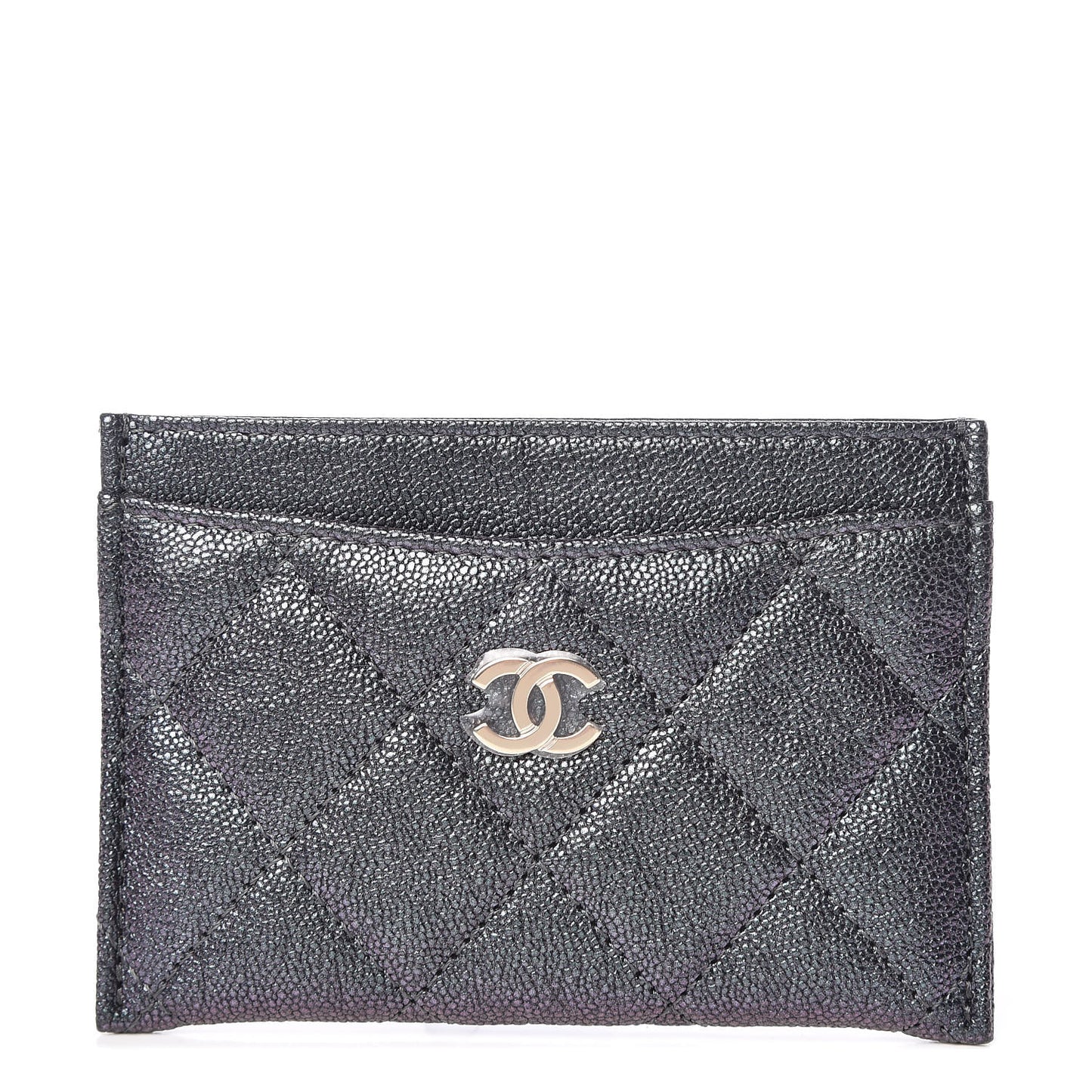 Iridescent Caviar Quilted Card Holder Black
