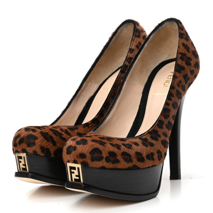 Fendi Calf Hair Cavallino Leopard Print Decollete Pumps 37 Naturale 3 of 9