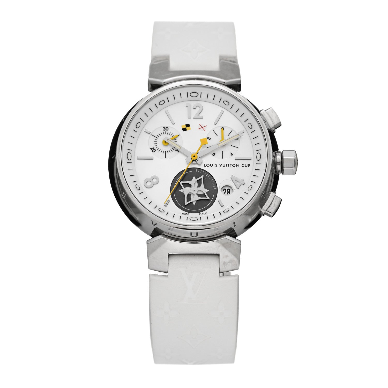 Louis Vuitton Stainless Steel Rubber Mother of Pearl 34mm Tambour Lovely Cup Quartz Watch 1 of 4