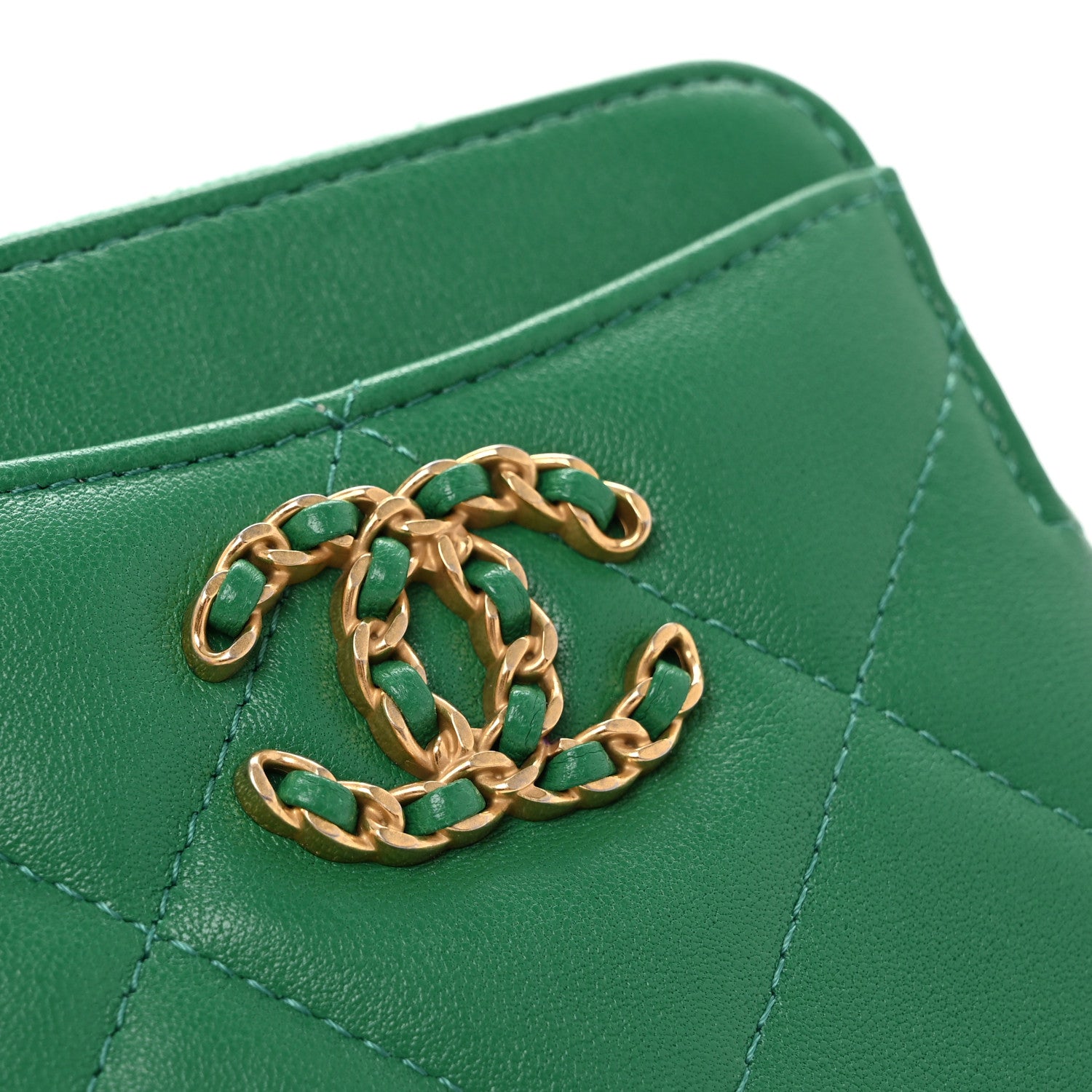 Chanel Lambskin Quilted Chanel 19 Zip Card Holder Wallet Green 9 of 10