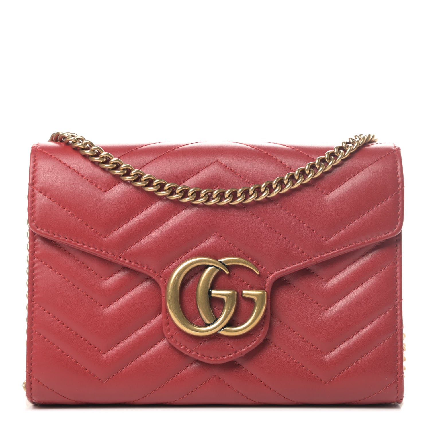 Gucci Calfskin Matelasse GG Marmont Chain Wallet Hibiscus Red 1 of 6