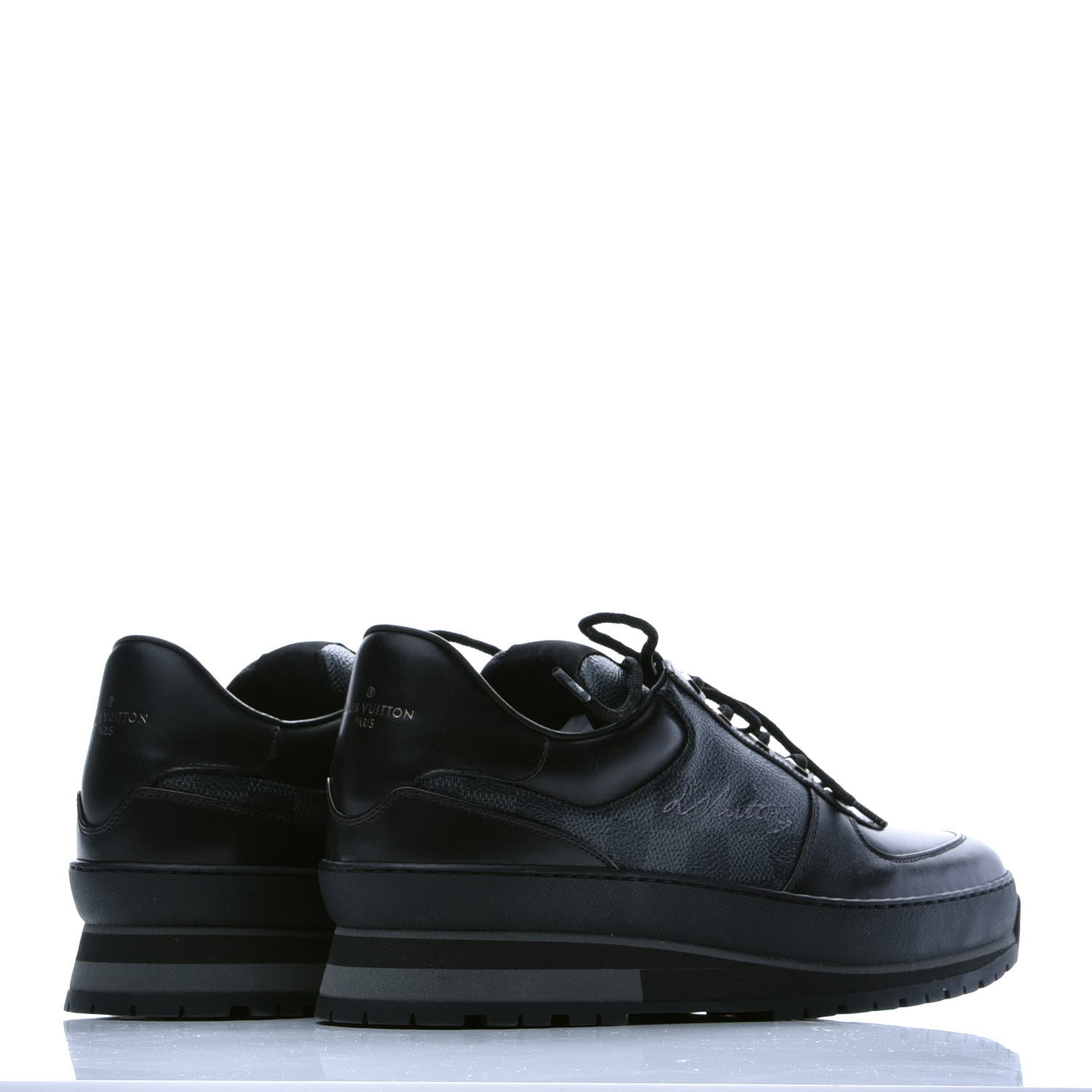 Louis Vuitton Calfskin Damier Graphite Mens Harlem Sneakers 10 Black 3 of 10