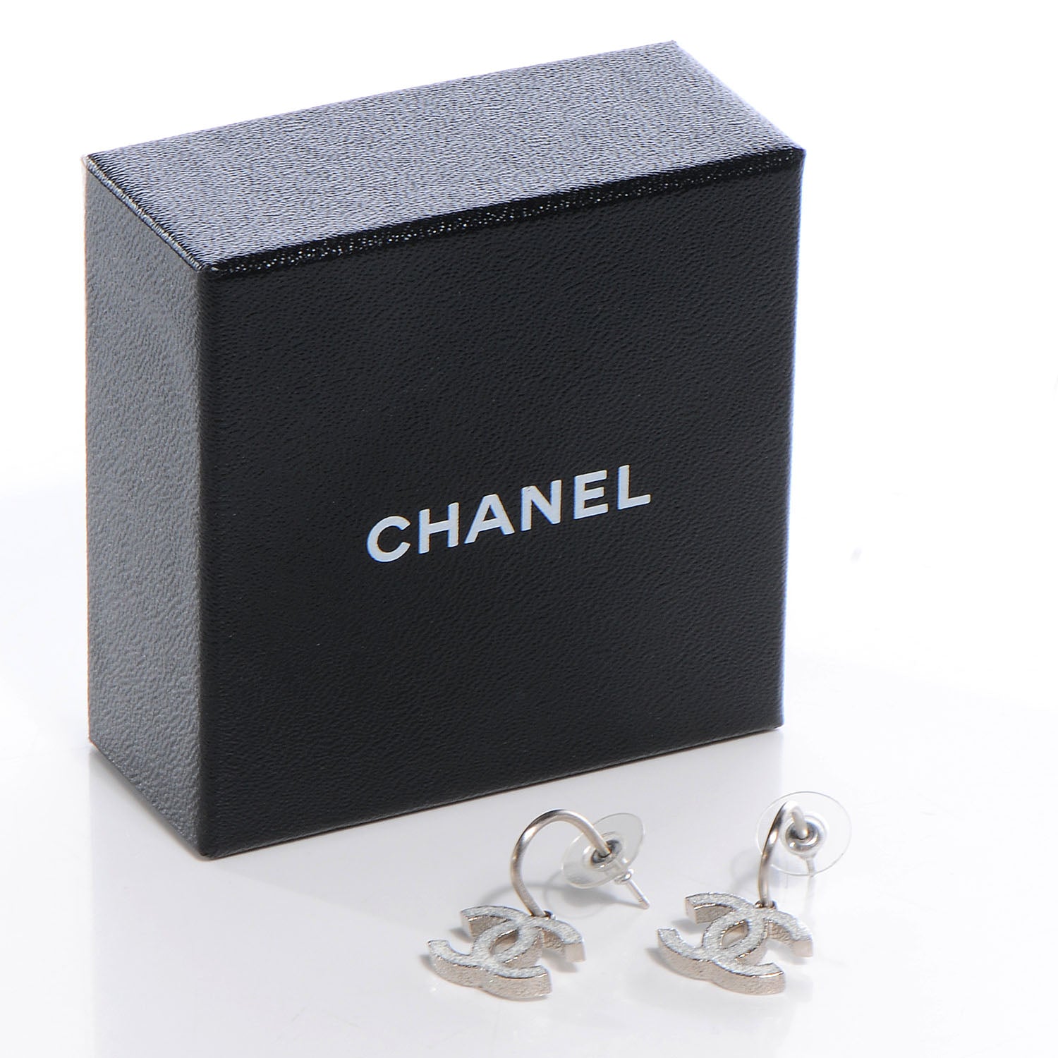 Chanel Glitter Enamel CC Loop Earrings Silver White 6 of 26
