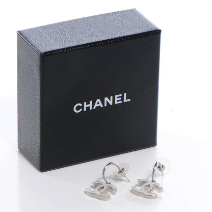 Chanel Glitter Enamel CC Loop Earrings Silver White 6 of 26