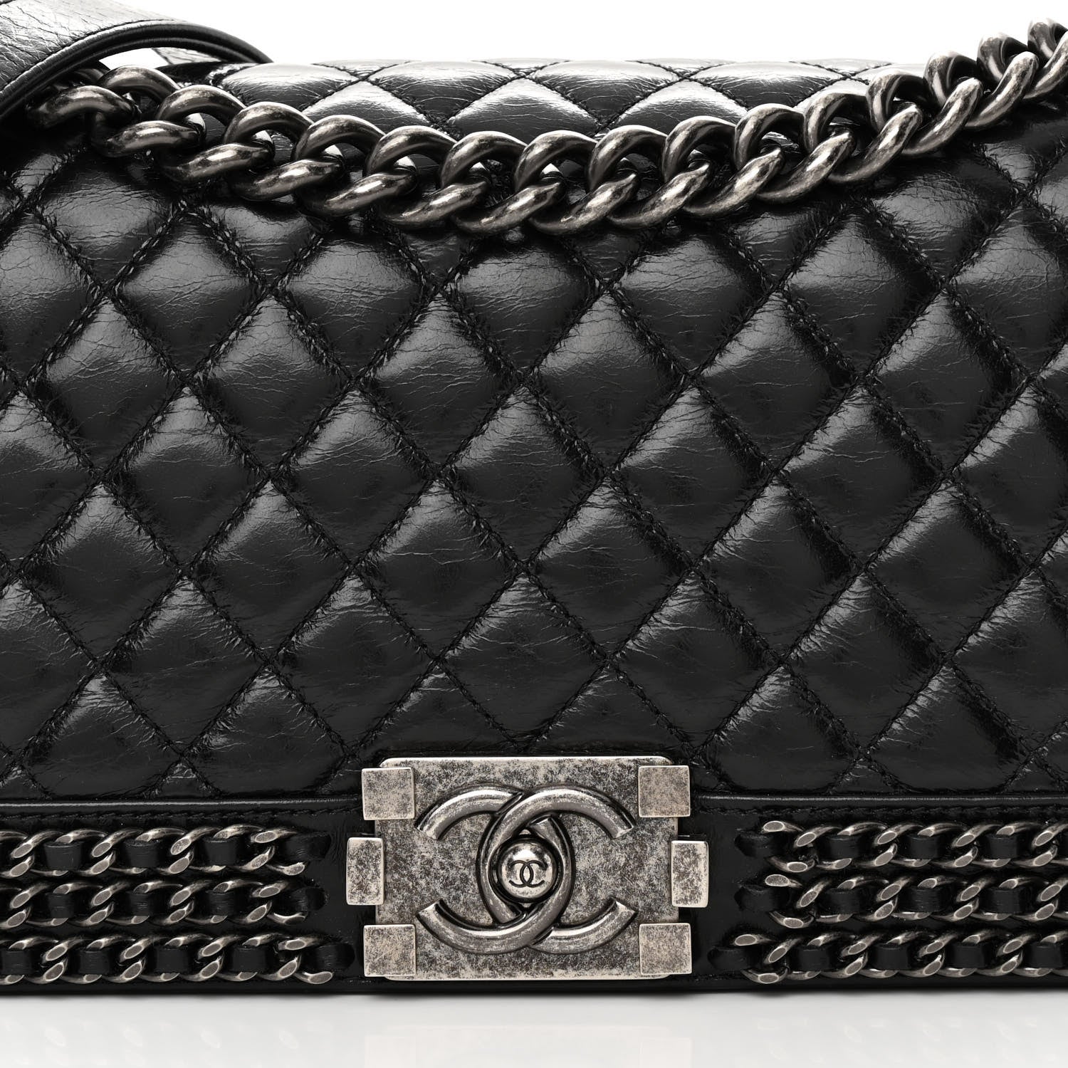 Chanel Glazed Calfskin Quilted Medium Chain Around Boy Flap Black 8 of 12