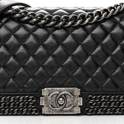 Chanel Glazed Calfskin Quilted Medium Chain Around Boy Flap Black 8 of 12