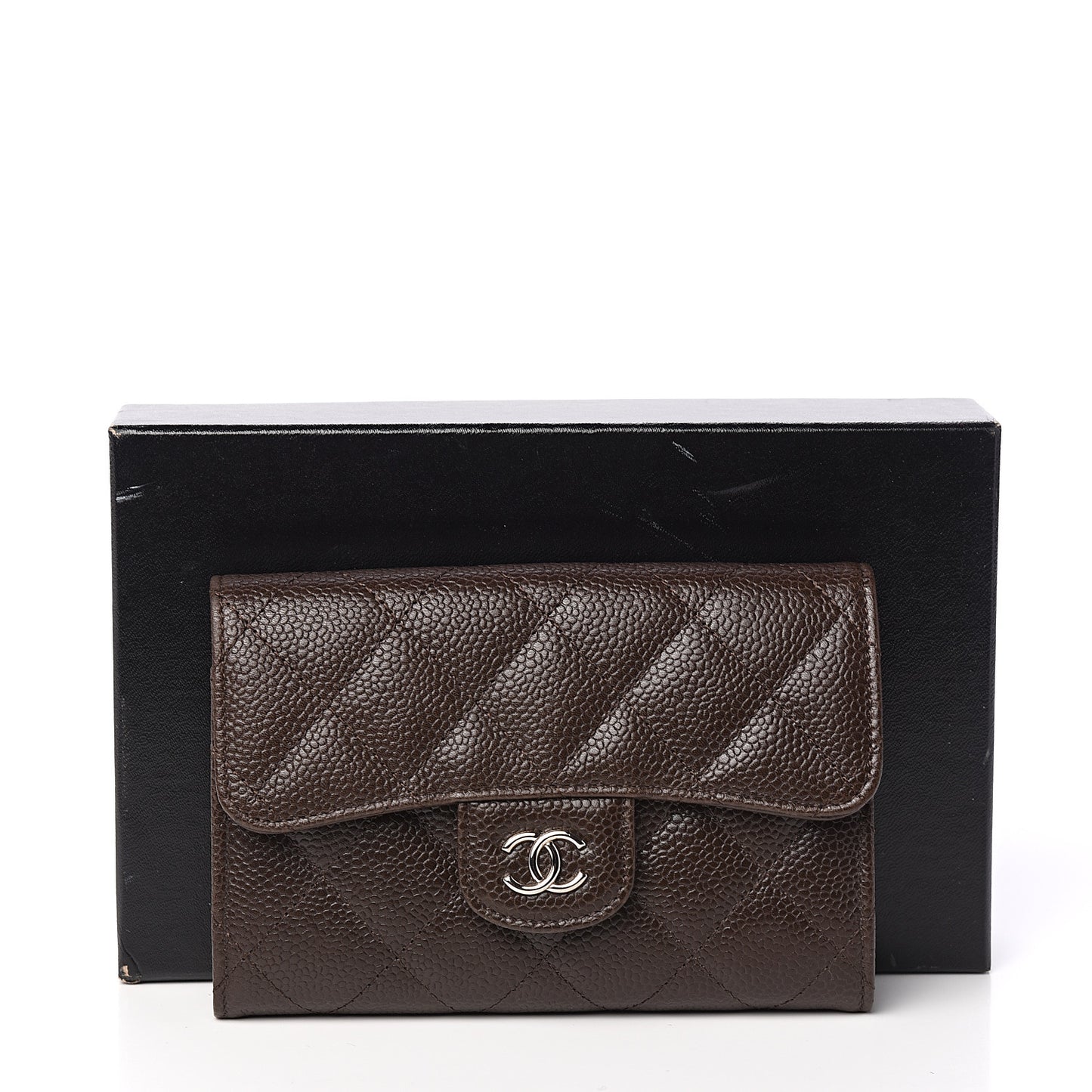 Caviar Quilted Small Flap Wallet Brown