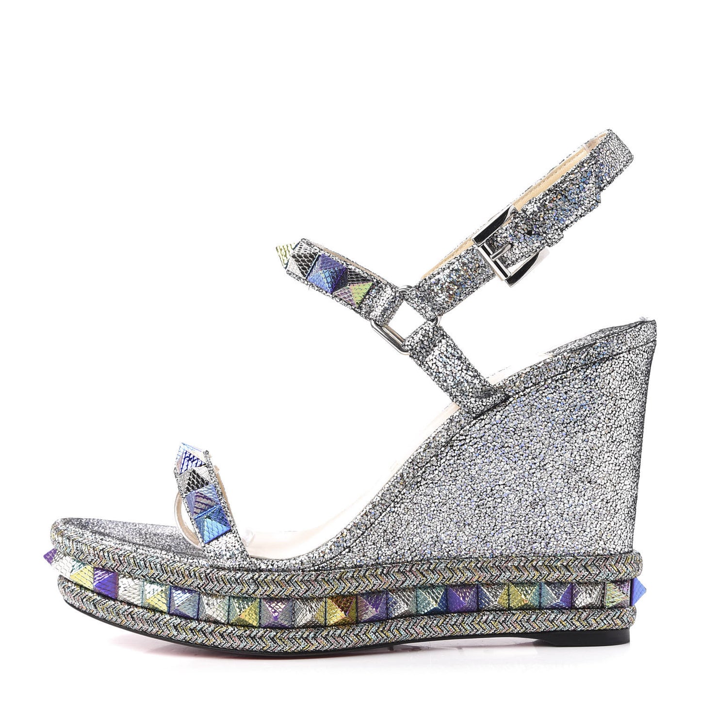 Nappa Mica Pyraclou 110 Wedge Sandals 39 Silver