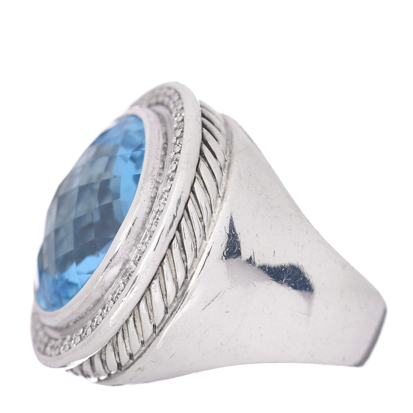 Sterling Silver Diamond Blue Topaz 25mm Cerise Ring 56 7.5