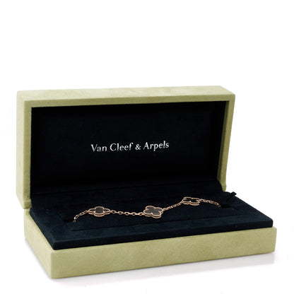 Van Cleef & Arpels 18K Rose Gold Silver Obsidian 5 Motifs Vintage Alhambra Bracelet 5 of 5