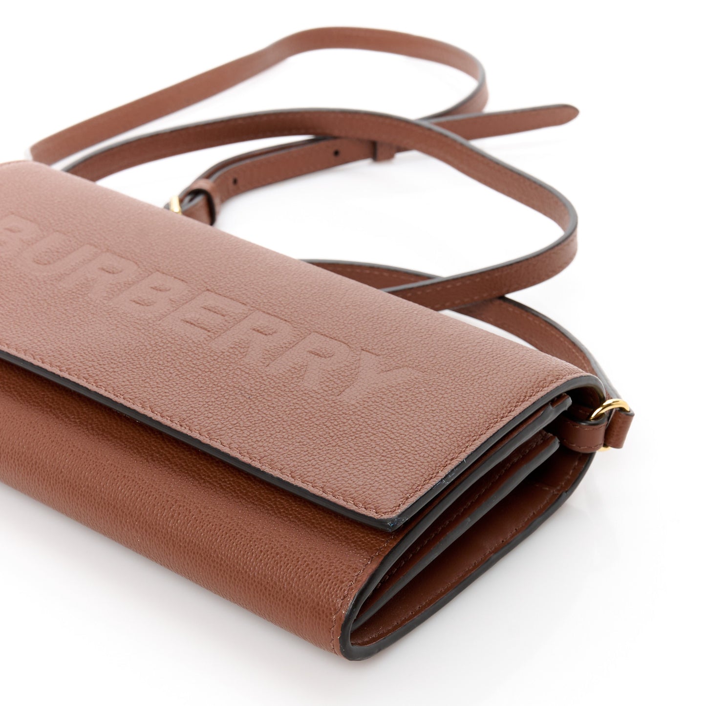 Grained Calfskin Embossed Logo Henley Wallet On Chain Tan