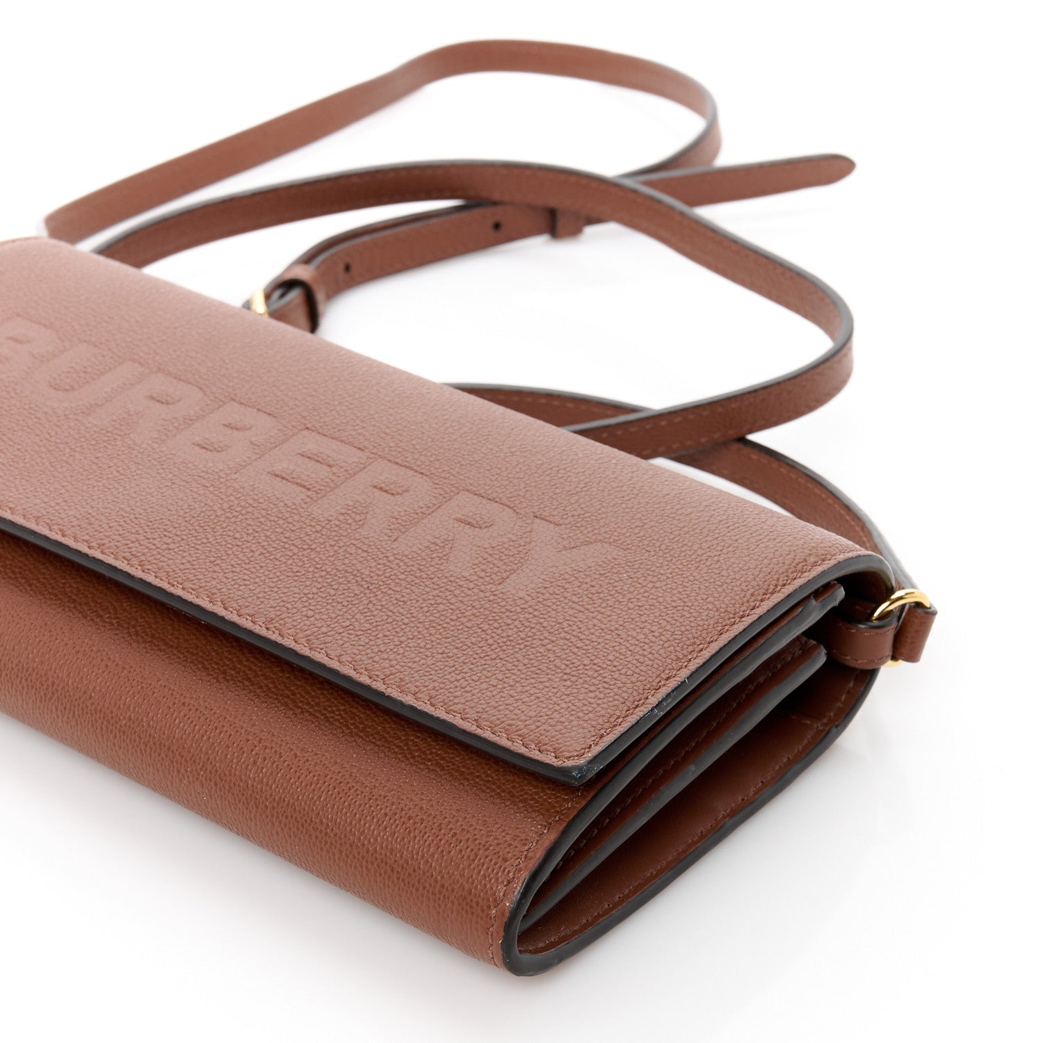 Burberry Grained Calfskin Embossed Logo Henley Wallet On Chain Tan 9 of 9