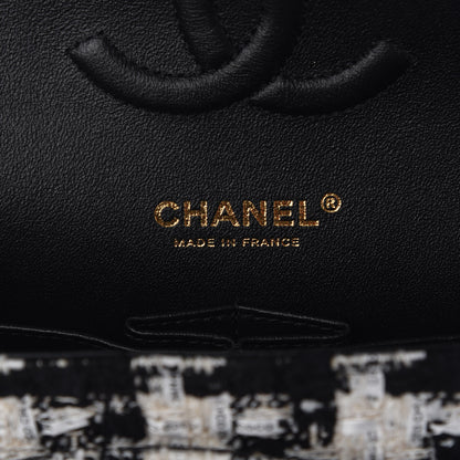 Chanel Tweed Quilted Medium Double Flap Black Ecru White 6 of 12