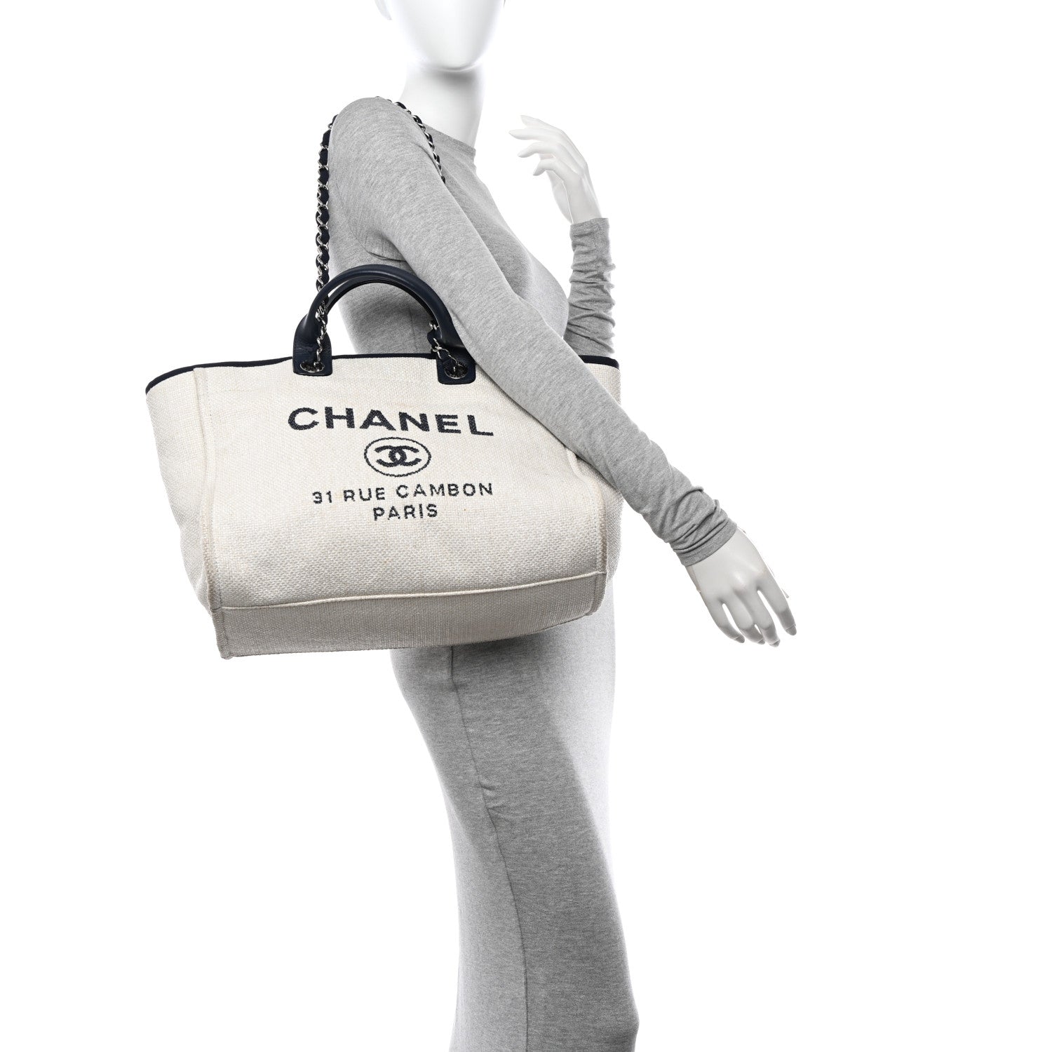 Chanel Woven Straw Raffia Medium Deauville Tote White Navy 2 of 15
