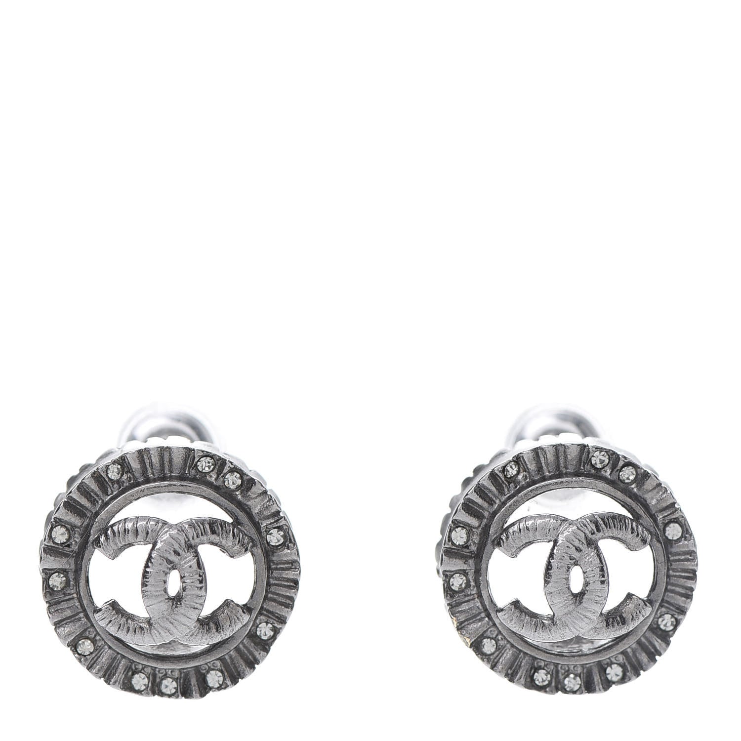 Chanel Ruthenium Crystal CC Round Earrings Silver 1 of 5