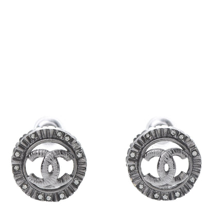Chanel Ruthenium Crystal CC Round Earrings Silver 1 of 5