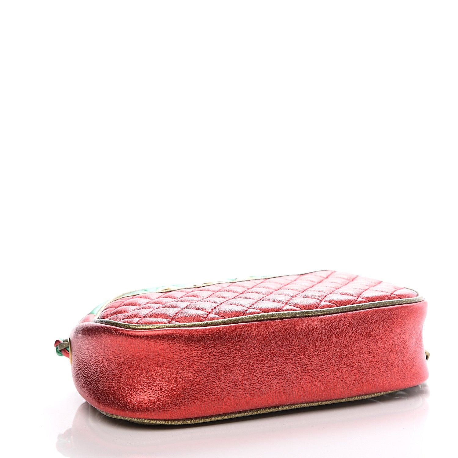 Gucci Laminated Nappa Trapuntata Mini Zumi Dome Shoulder Bag Rosso Jasmine Green Rame 3 of 9
