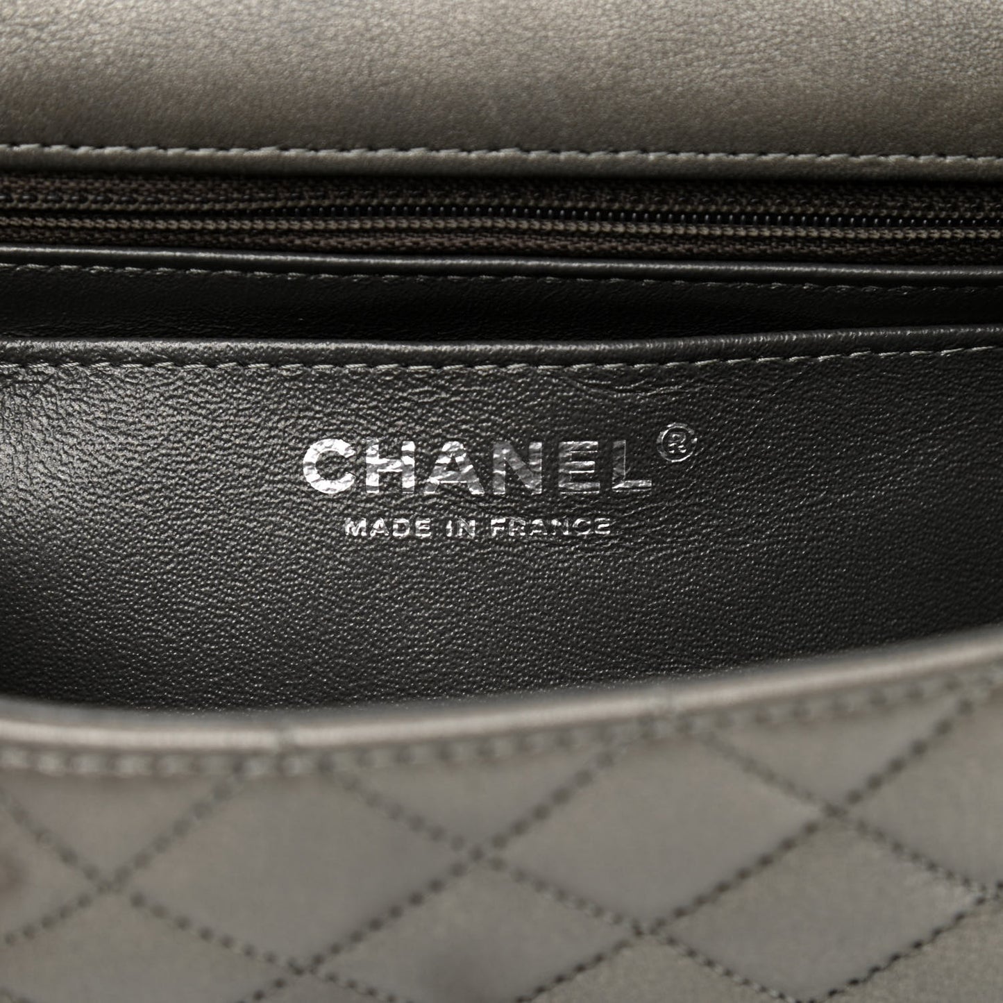 Metallic Calfskin Quilted Mini Rectangular Flap Ruthenium