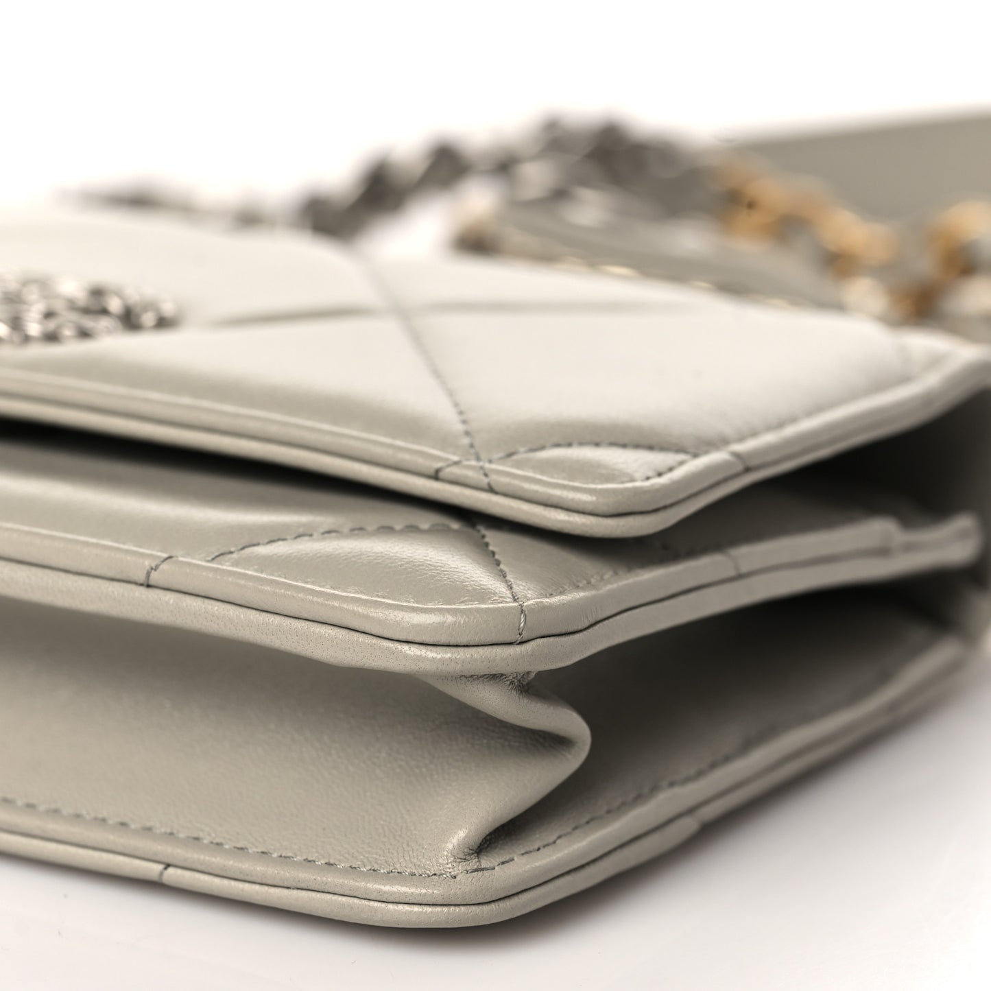 Lambskin Quilted Chanel 19 Wallet On Chain WOC Grey