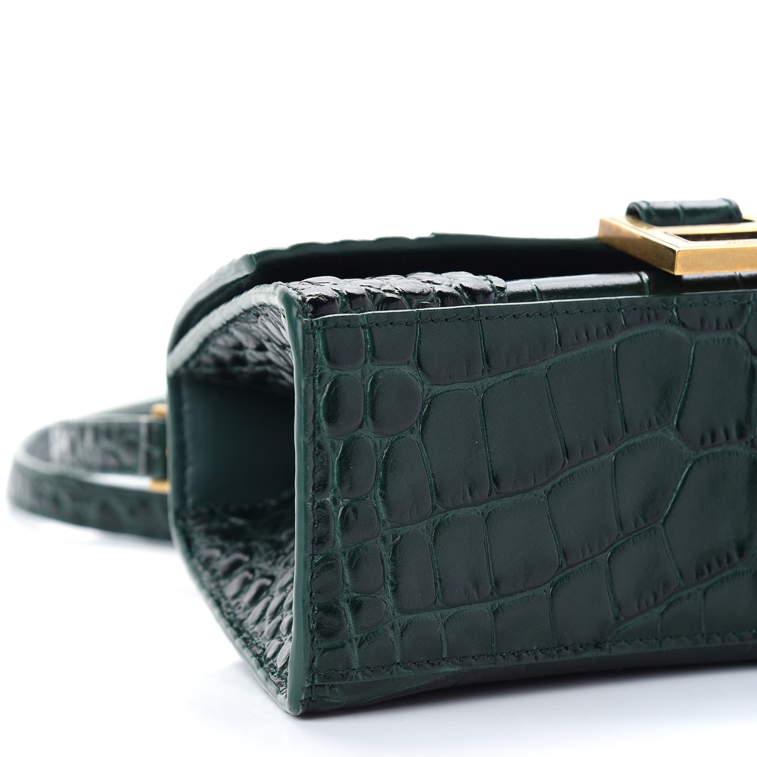 Balenciaga Shiny Calfskin Crocodile Embossed Hourglass Top Handle Bag XS Forest Green 7 of 10