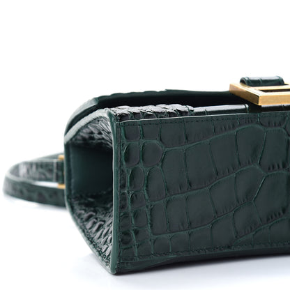 Balenciaga Shiny Calfskin Crocodile Embossed Hourglass Top Handle Bag XS Forest Green 7 of 10