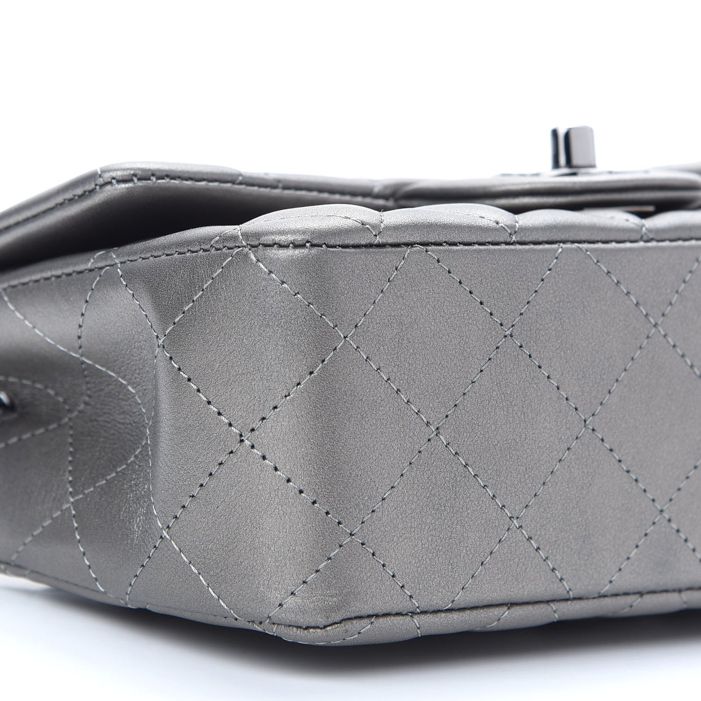 Metallic Calfskin Quilted Mini Rectangular Flap Ruthenium