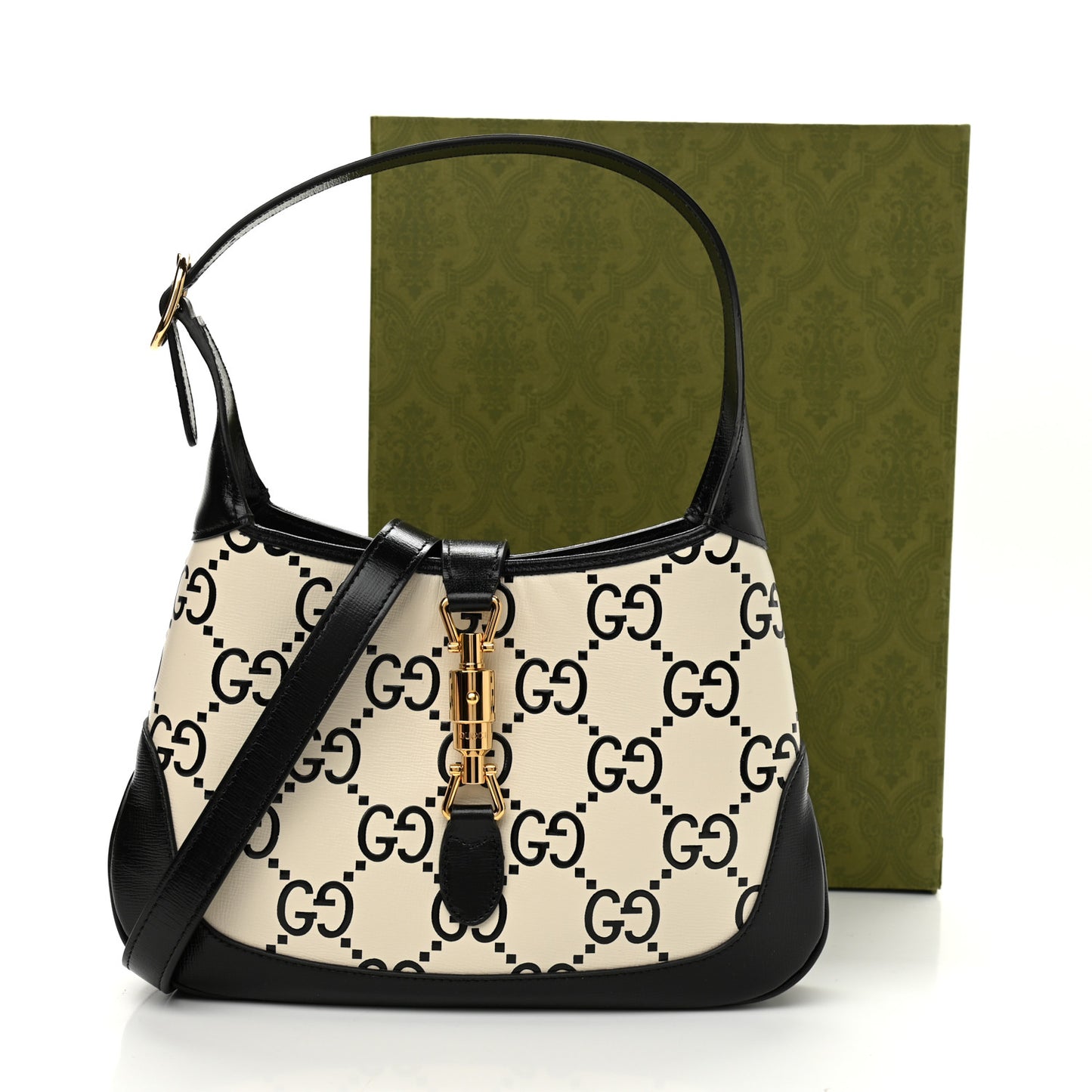 Azalea Calfskin GG Monogram Bi-Color Debossed Small Jackie 1961 Hobo Mystic White Black