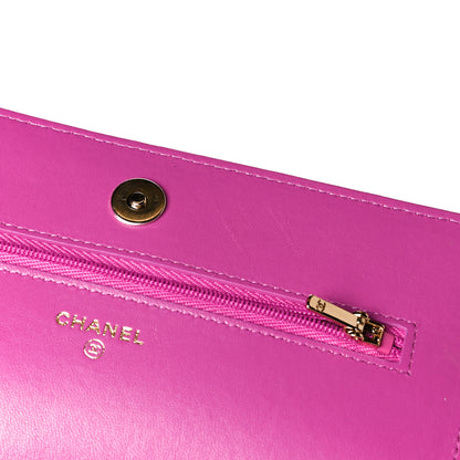 Chanel Lambskin Quilted Wallet On Chain WOC Dark Blue Pink 11 of 12