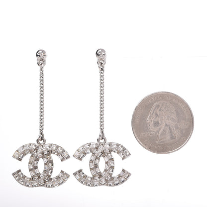 Chanel Baguette Crystal CC Drop Earrings Silver 2 of 3