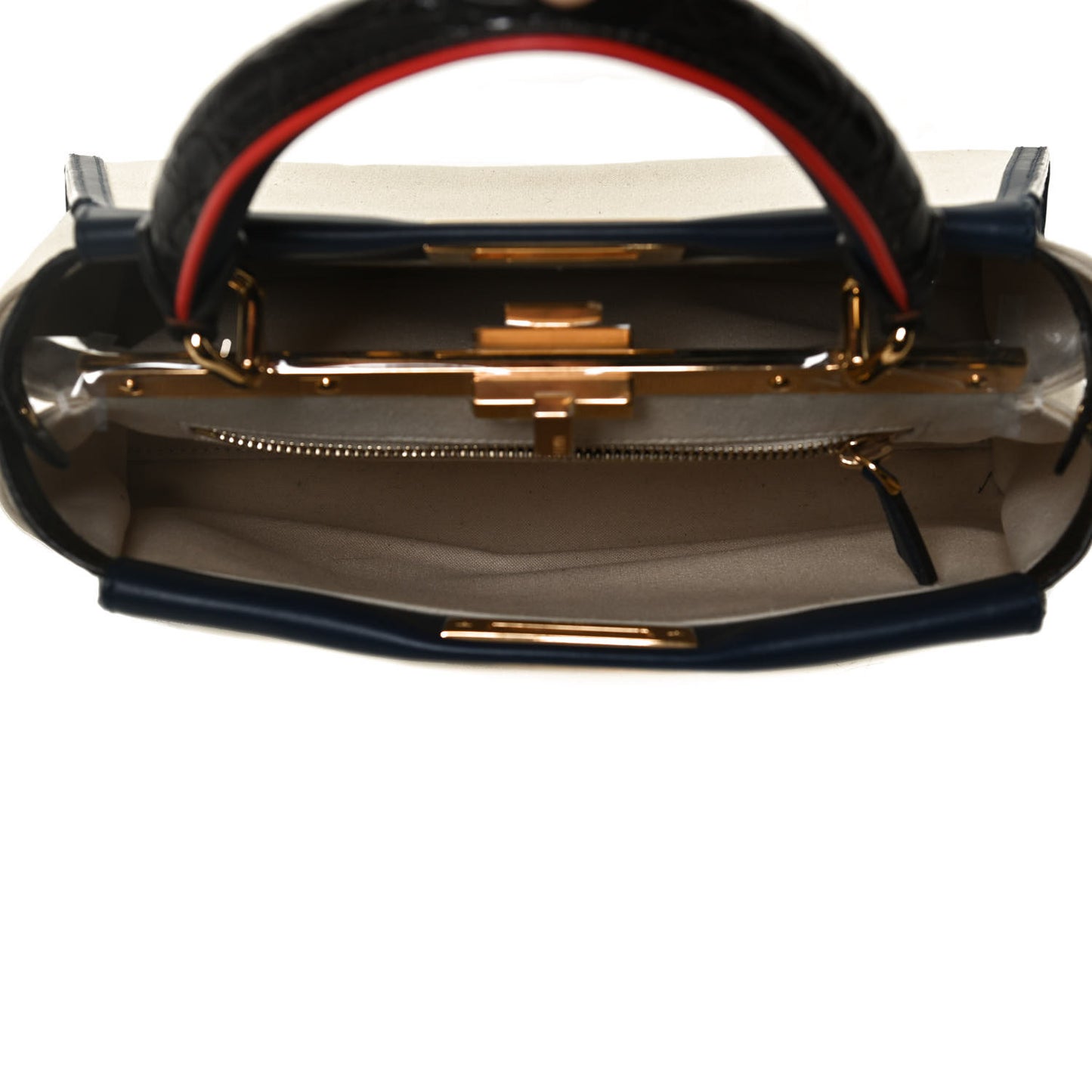 Canvas Crocodile Embossed Medium Peekaboo Iconic Satchel White Navy Red