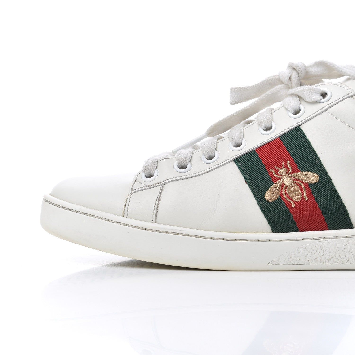 Gucci Calfskin Web Bee Embroidered Womens Ace Sneakers 38 White Green 8 of 25