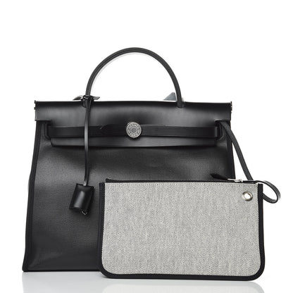 Hermes Toile H Berline Vache Hunter Herbag Zip PM 31 Black Ecru 3 of 11