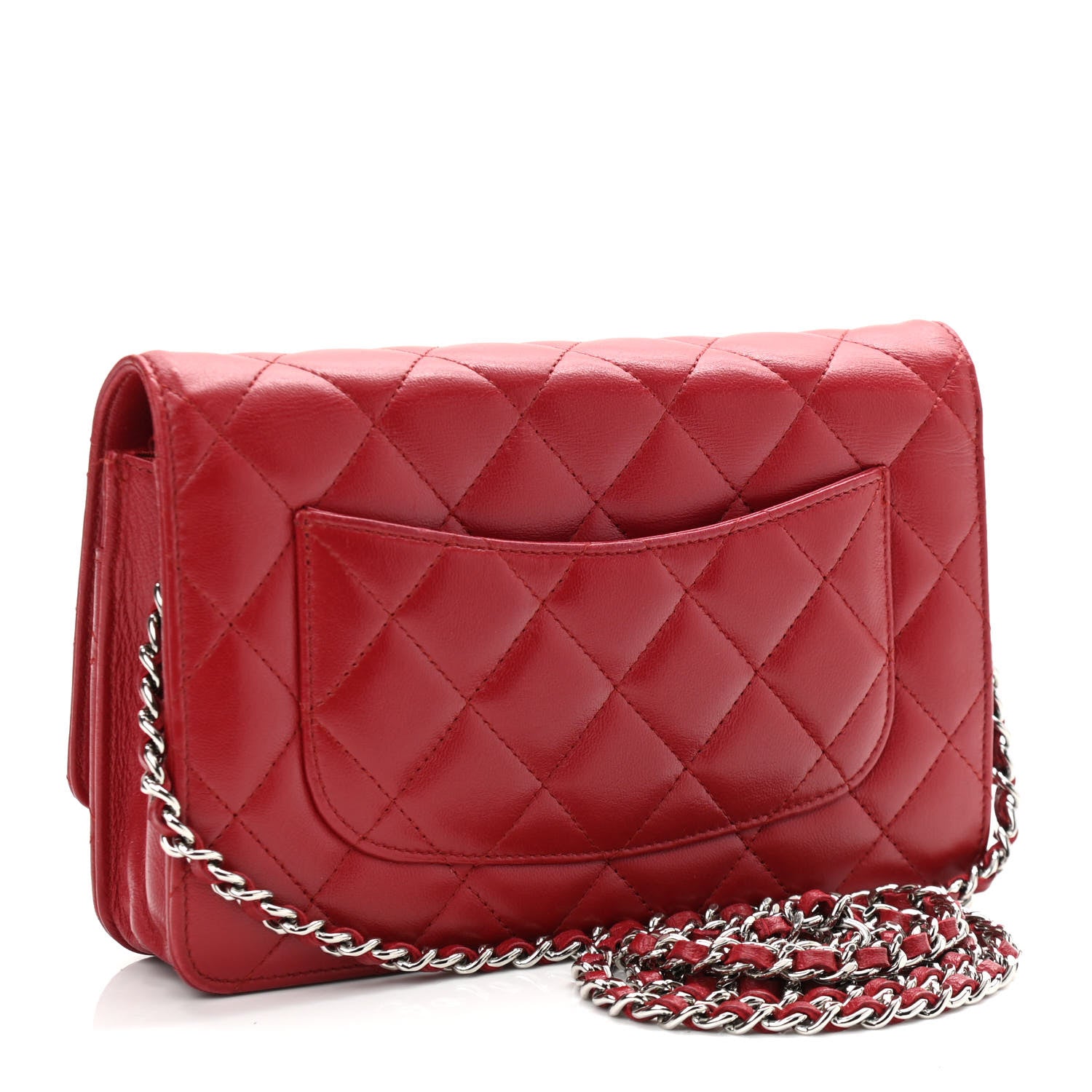 Chanel Lambskin Quilted Wallet On Chain WOC Red 3 of 11