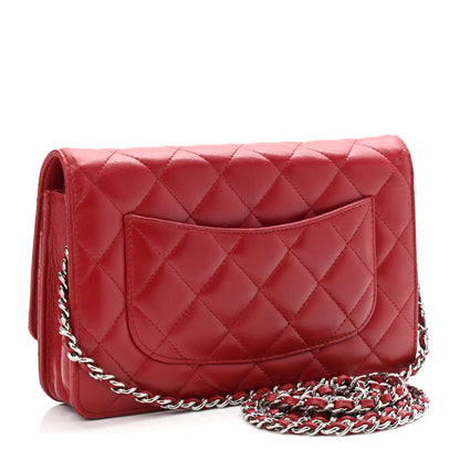 Chanel Lambskin Quilted Wallet On Chain WOC Red 3 of 11
