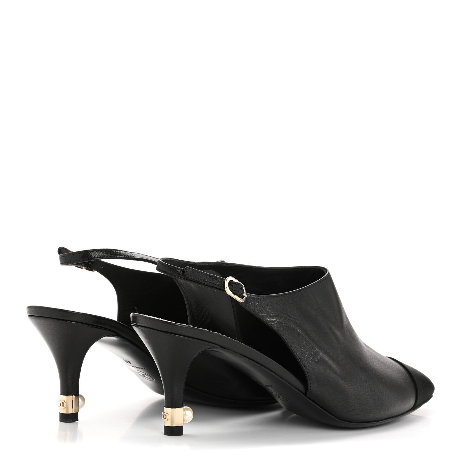 Chanel Goatskin Pearl Slingback Pumps 40 Black 5 of 10
