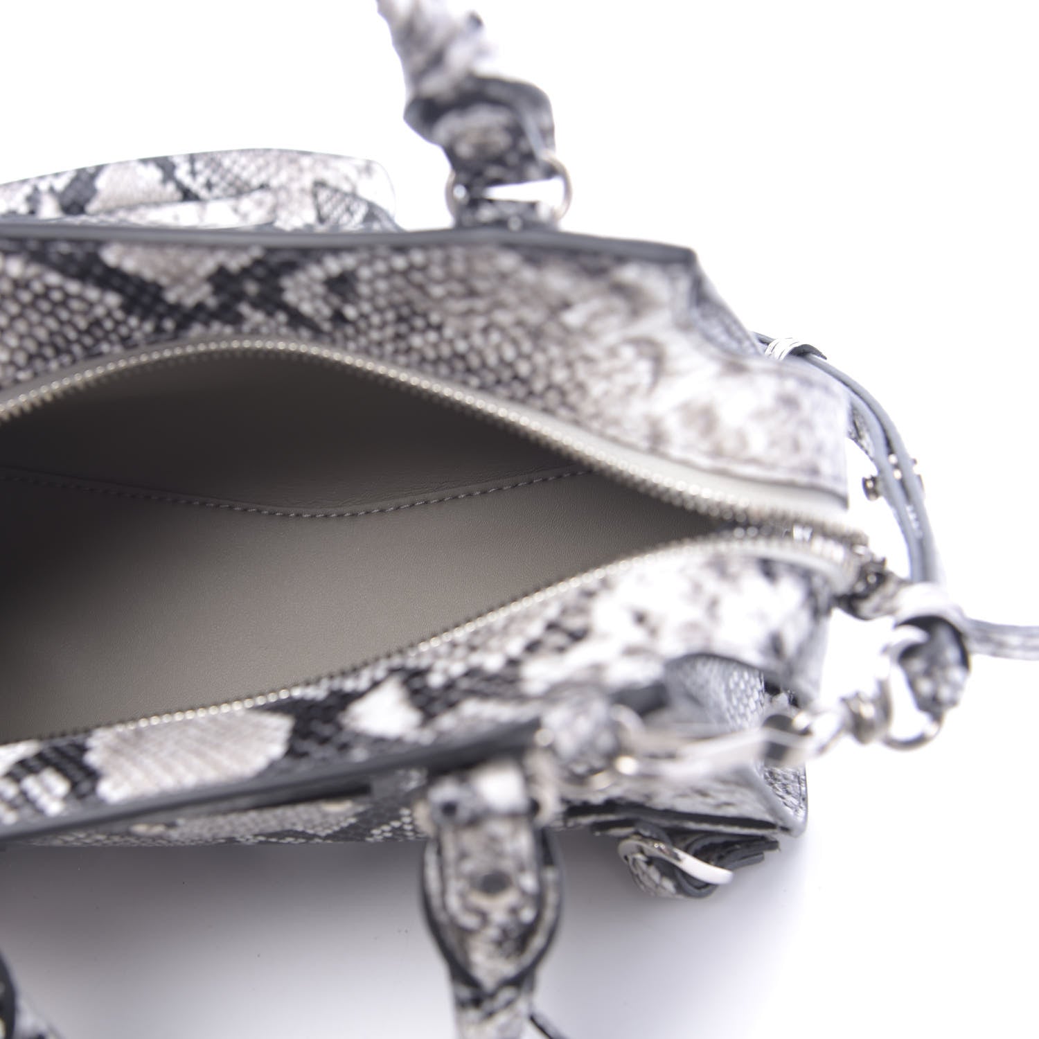 Balenciaga Grained Calfskin Snake Effect Neo Classic Silver Hardware Mini City Black White 5 of 10