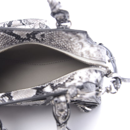 Balenciaga Grained Calfskin Snake Effect Neo Classic Silver Hardware Mini City Black White 5 of 10